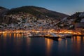 Hydra`s island harbor at night