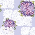 Hydrangea bouquet, white decoration, watercolor, pattern seamless