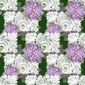 Hydrangea bouquet, white decoration, watercolor, pattern seamless