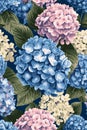 Hydrangea seamless pattern vintage floral botanical flower print