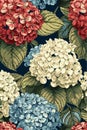 Hydrangea seamless pattern vintage floral botanical flower print