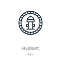 Hydrant icon. Thin linear hydrant outline icon isolated on white background from signs collection. Line vector sign, symbol for