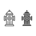 Hydrant line and solid icon. Fireplug or street water pipe outline style pictogram on white background. Firefighting