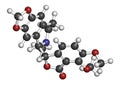 Hydrastine herbal alkaloid molecule, found in Hydrastis canadensis (goldenseal). 3D rendering. Atoms are represented as spheres