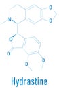 Hydrastine herbal alkaloid molecule, found in Hydrastis canadensis, goldenseal. Skeletal formula.