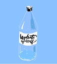 Hydrate yourself print with hand drawn bottle of water and brush calligraphy slogan. Motivational gym poster, healthy