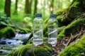 hydration bottles filled with cool water on a hiking trail