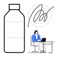 Workplace Hydration and Productivity Concept with Water Bottle and Focused Employee at Desk Royalty Free Stock Photo