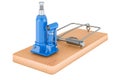 Hydraulic Bottle Jack inside mousetrap, 3D rendering Royalty Free Stock Photo