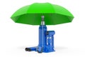 Hydraulic bottle jack under umbrella, 3D rendering Royalty Free Stock Photo