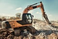 Hydraulic breaker hammer excavator at demolition work