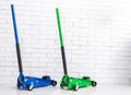 Hydraulic car floor jacks. Car Lift. Blue and green Hydraulic Floor Jack For car Repairing. Extra safety measures