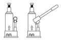 Hydraulic car jack icon. Car belt in repair shops. Increased lift. Lifting transport to change wheels. Black and white vector