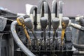 Hydraulic control levers on construction machinery. Crane control lever panel Royalty Free Stock Photo