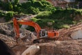 Hydraulic Crawler Excavator at Construction Site Royalty Free Stock Photo