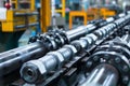 hydraulic cylinders in a factory, aligned on a production line Royalty Free Stock Photo