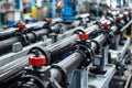 hydraulic cylinders in a factory, aligned on a production line Royalty Free Stock Photo