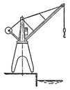 Hydraulic Dockside Jib Crane, used inside workshops, vintage engraving