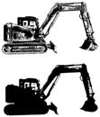 Hydraulic Excavator in silhouette and sketch