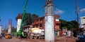 hydraulic machine making cement pole during construction works in India oct 2019
