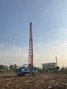 Hydraulic pile drilling machines at construction