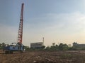 Hydraulic pile drilling machines at construction