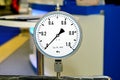 Hydraulic pressure gauge, manometer on a hydraulic equipment