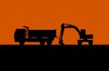 Hydraulic shovel and lorry silhouette vecto Royalty Free Stock Photo