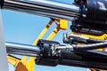 Hydraulic system of tractor or excavator. Details and parts Royalty Free Stock Photo