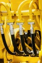 Hydraulic system of tractor or excavator. Details and parts Royalty Free Stock Photo