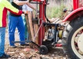 Hydraulic wood splitter at tractor