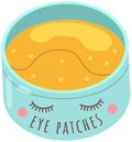 Hydro gel patches. Under eye skin care product. Yellow beauty pads in a plastic container