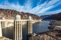 Hydro-generators at the Hoover Dam, located between mountains on the Colorado River. Royalty Free Stock Photo