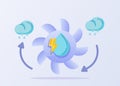 Hydro power concept lightning water droplet on propeller rain cloud white isolated background with flat style Royalty Free Stock Photo