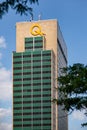 Hydro-Quebec sign on headquarter building exterior wall, Montreal Royalty Free Stock Photo