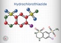 Hydrochlorothiazide, HCTZ, HCT molecule. It is thiazide diuretic, used to treat edema and hypertension. Structural chemical Royalty Free Stock Photo