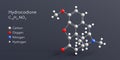 hydrocodone molecule 3d rendering, flat molecular structure with chemical formula and atoms color coding