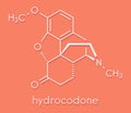 Hydrocodone narcotic analgesic drug molecule. Also used as cough medicine. Skeletal formula.