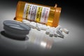 Hydrocodone Pills and Prescription Bottle with Non Proprietary Label Royalty Free Stock Photo