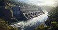 A Hydroelectric Dam on a River Through Dark Woods. Generative AI