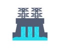 Hydroelectric dam, water discharge through locks logo design vector design and illustration. Royalty Free Stock Photo