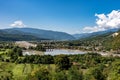 Hydroelectric plant in mountains panorama