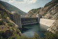 hydroelectric power plant with a barrage, or dam, and view of the valley below Royalty Free Stock Photo