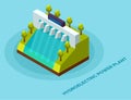 Hydroelectric power plant. Energy electric, alternative hydroelectric, hydro turbine illustration