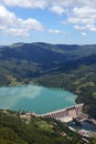 Hydroelectric power plant Perucac on Drina river and hills Royalty Free Stock Photo