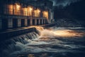 Hydroelectric power station dam in the evening. Royalty Free Stock Photo