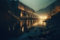 ydroelectric power station dam in the evening. Royalty Free Stock Photo