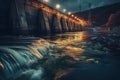 Hydroelectric power station dam in the evening. Royalty Free Stock Photo