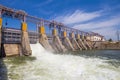 Hydroelectric power station on the Dniester River in Dubossary, Moldova. Hydro power plant that does not work due to Royalty Free Stock Photo