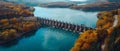 Hydroelectric power station on the Dniester River in Ukraine generating electricity through a large dam. Concept Hydroelectric